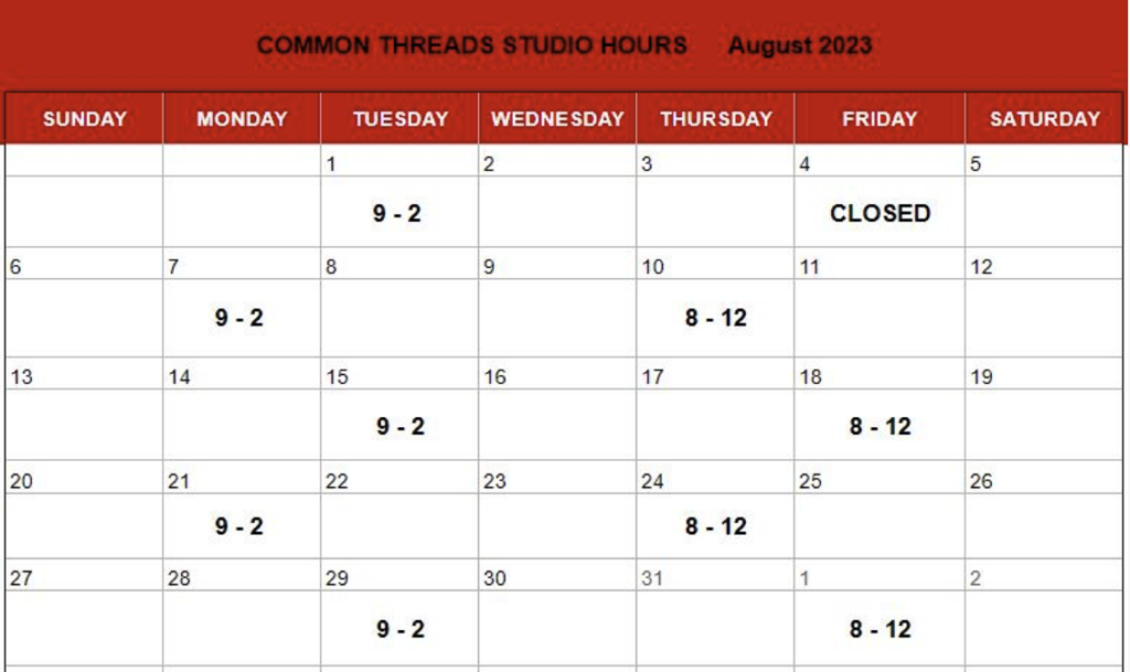 Common Threads August Calendar
