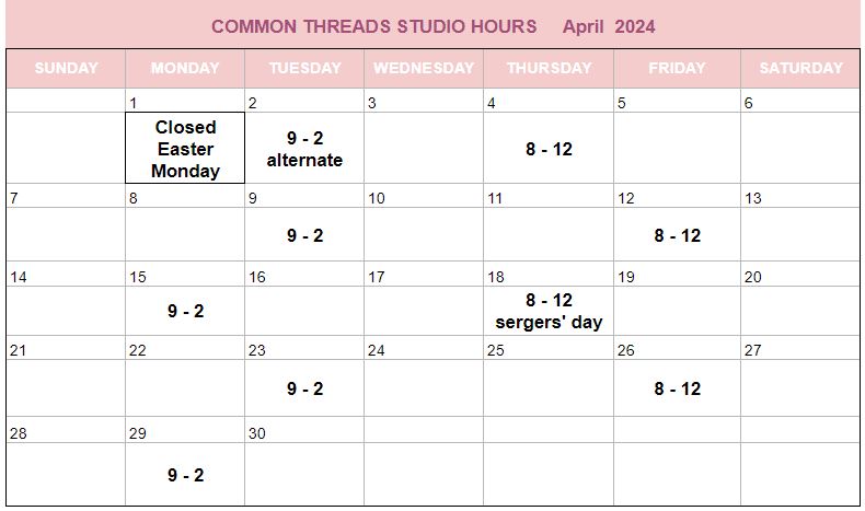 Common Threads April Calendar