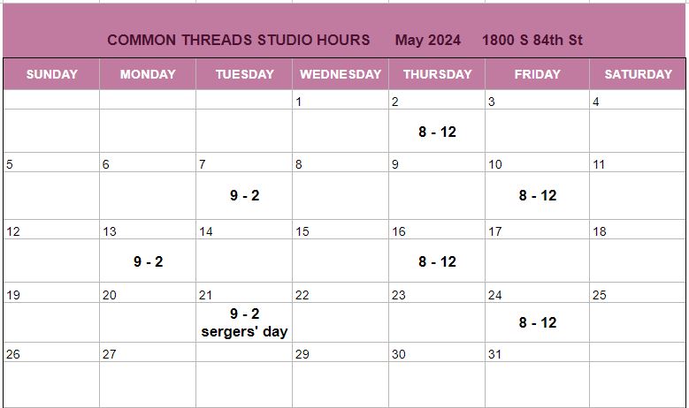 May Common Threads Calendar